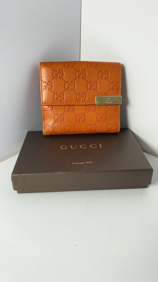 Gucci GG Marmont Foldable Wallet Orange Leather with Original Box