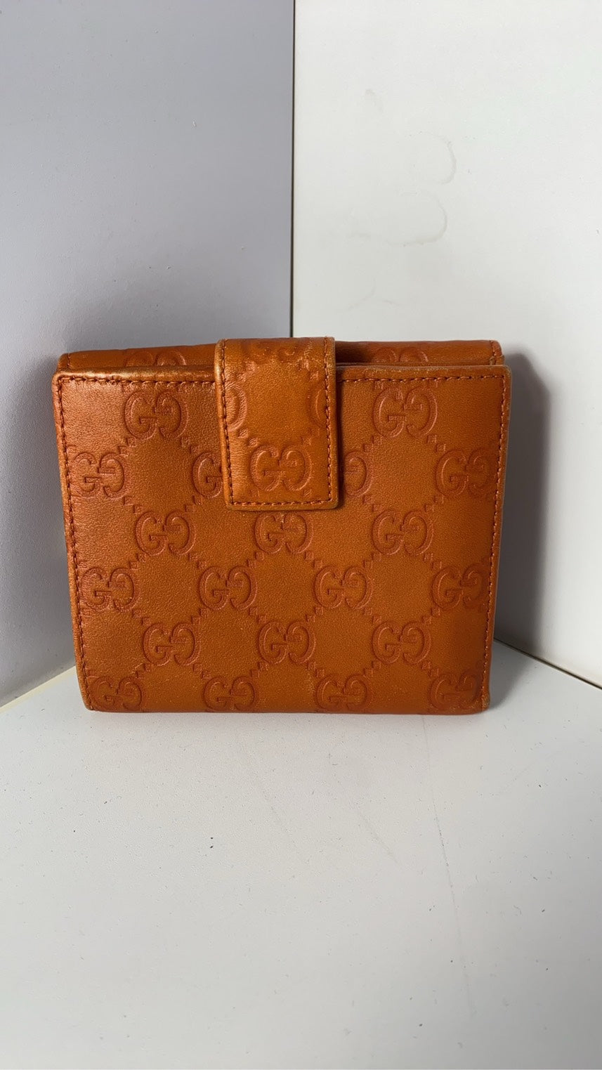 Gucci GG Marmont Foldable Wallet Orange Leather with Original Box