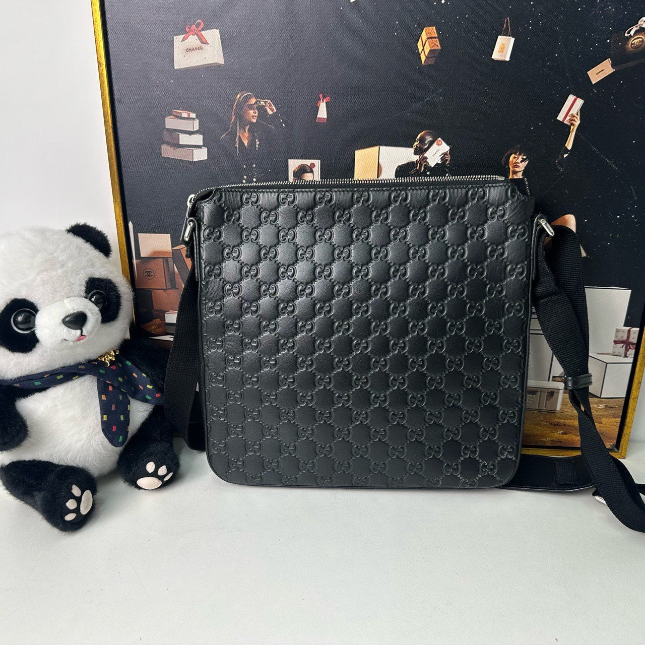 Gucci Men's GG Black Messenger Bag - Pre-Loved Designer Handbag