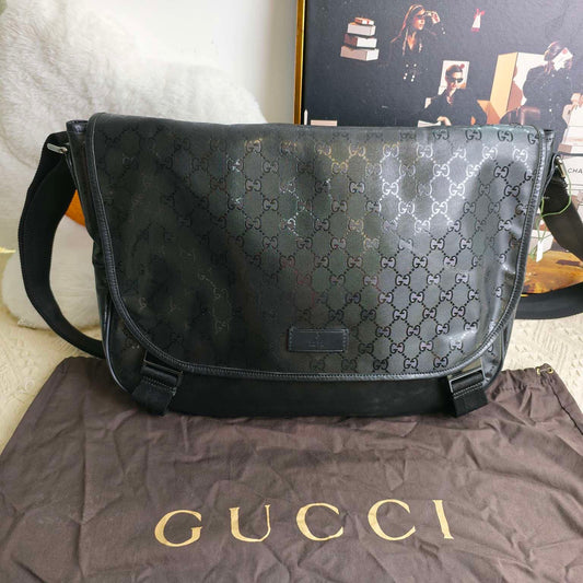 Gucci Black GG Printed Canvas Messenger Bag