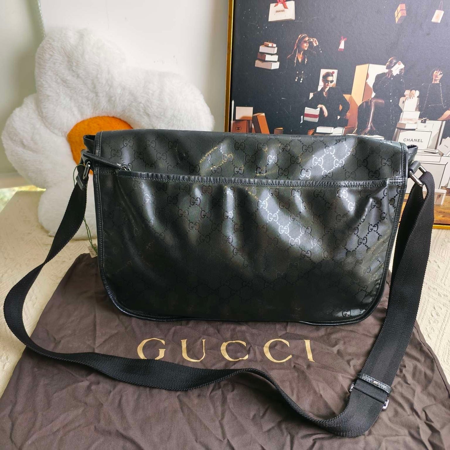 Gucci Black GG Printed Canvas Messenger Bag