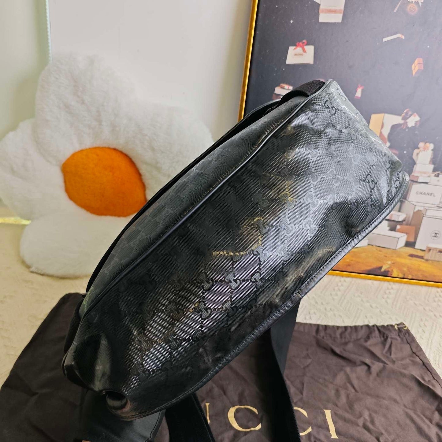 Gucci Black GG Printed Canvas Messenger Bag