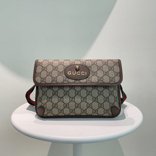 Gucci GG Supreme Beige and Ebony Canvas Bum Bag