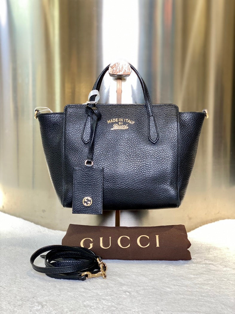 Gucci Preloved 7552 Black Leather Tote Bag