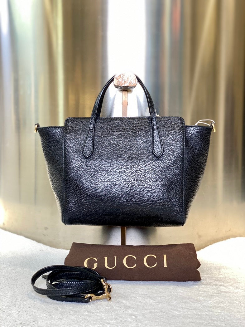 Gucci Preloved 7552 Black Leather Tote Bag
