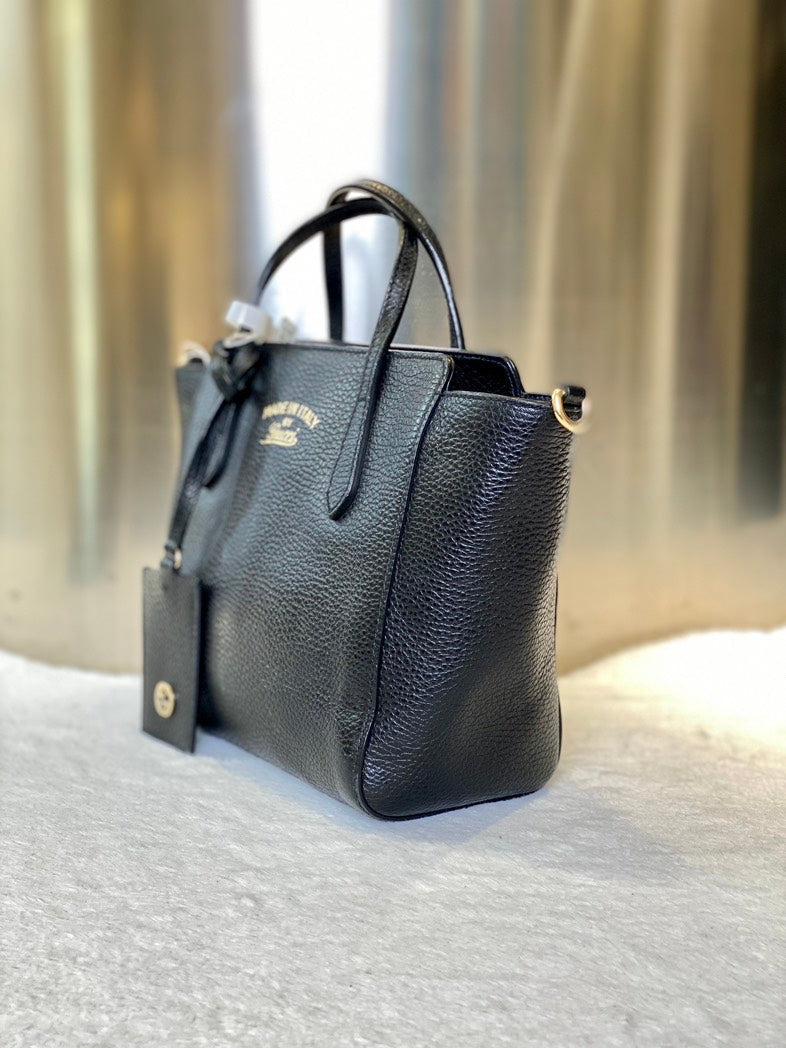 Gucci Preloved 7552 Black Leather Tote Bag