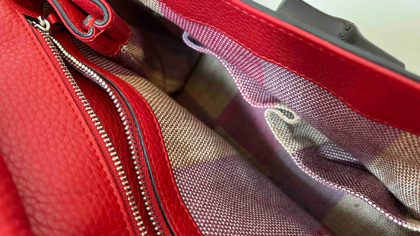 Gucci Bamboo Top Handle Bag Red Leather Shoulder Bag