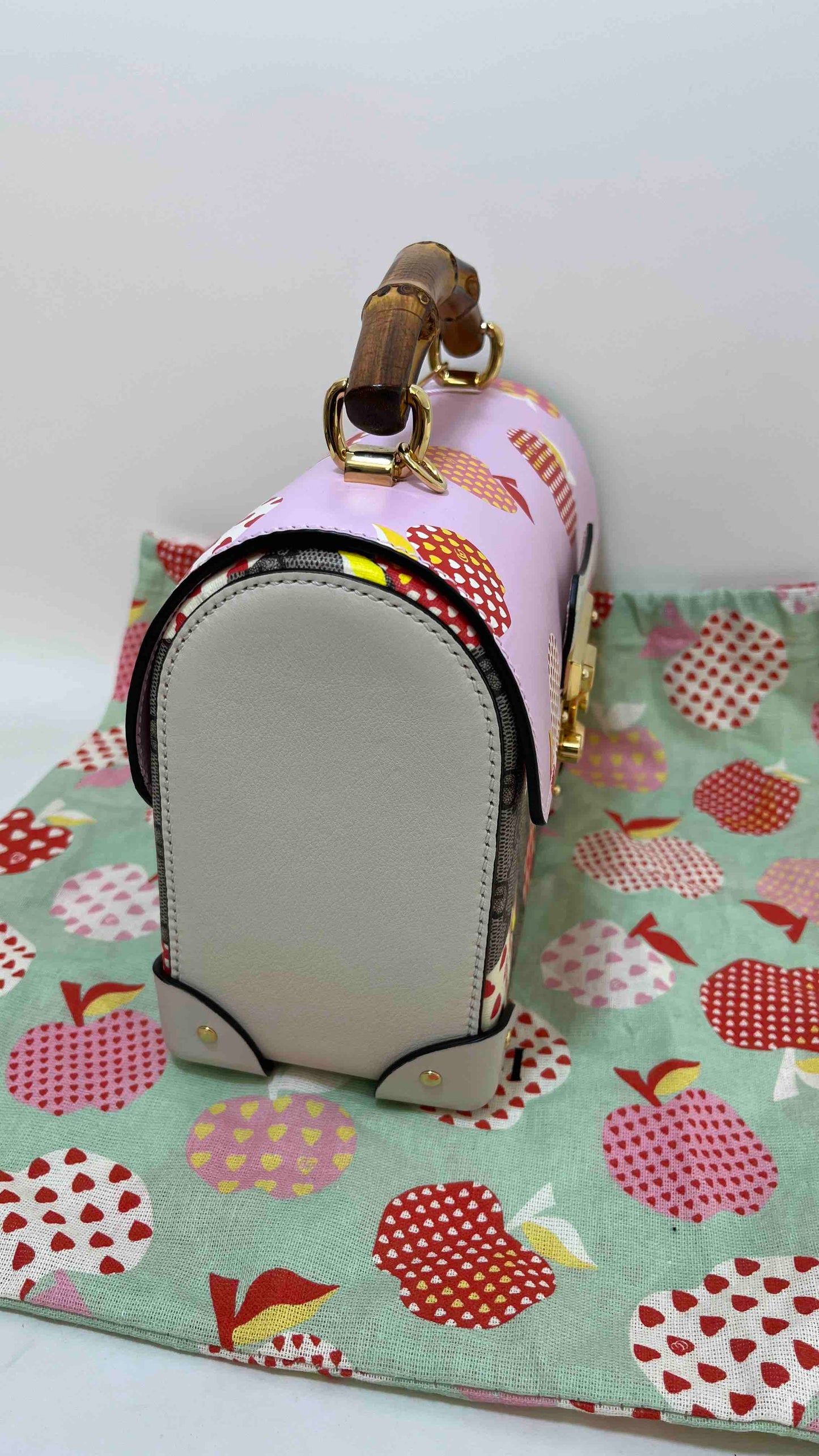 Gucci GG Supreme Pink and Beige Bamboo Handle Top Handle Bag