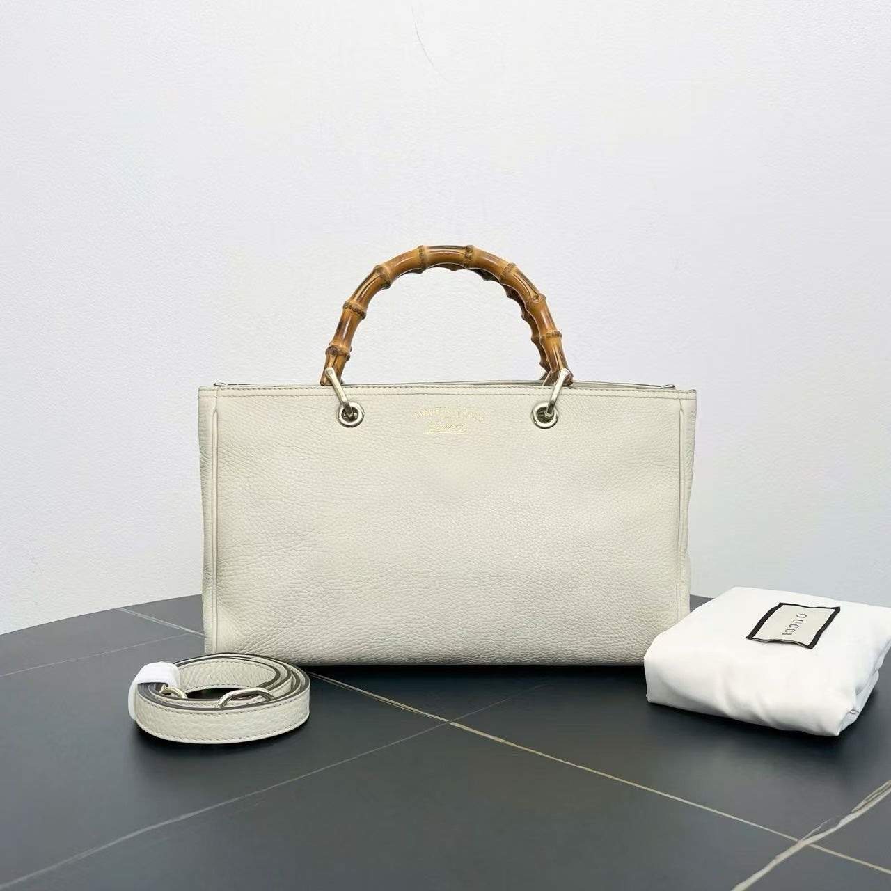 Gucci Preloved Bamboo Two-Way Bag Off-White Top Handle