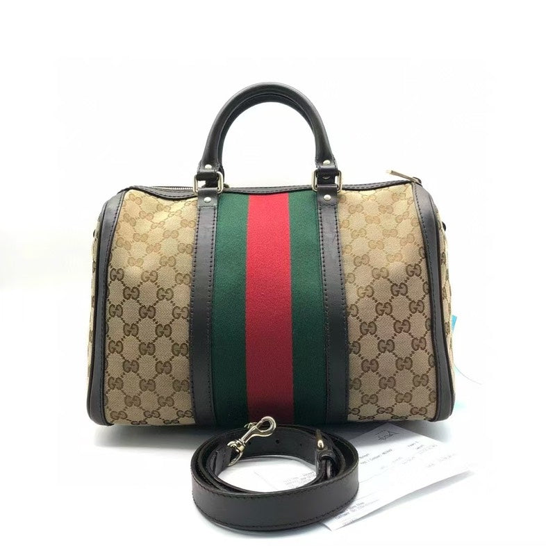 Gucci Preloved Two-Way Boston Bag Beige Satchel