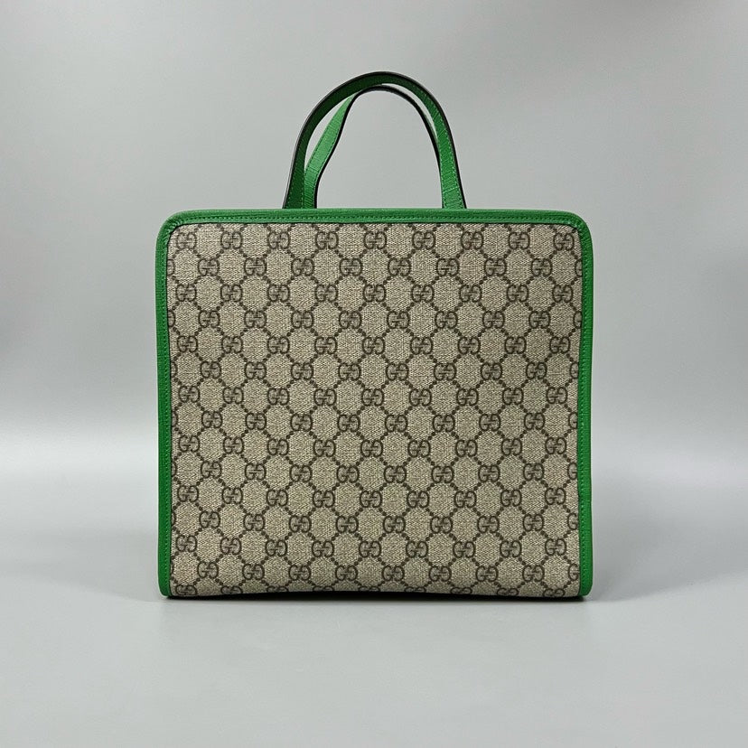 Gucci Kids GG Monogram Beige Green Tote Bag 28x25x10cm XJ10689