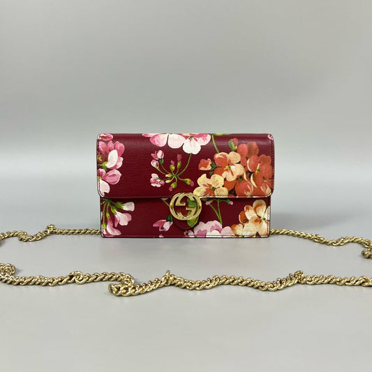 Gucci Flora Wallet on Chain in Red Leather - Preloved Designer Crossbody Bag