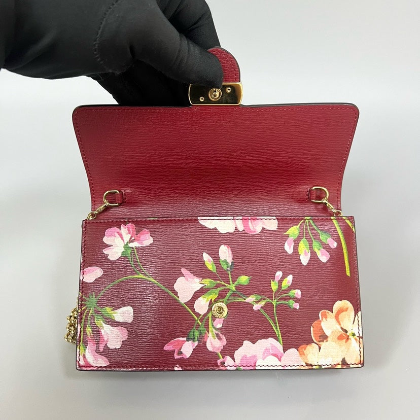 Gucci Flora Wallet on Chain in Red Leather - Preloved Designer Crossbody Bag