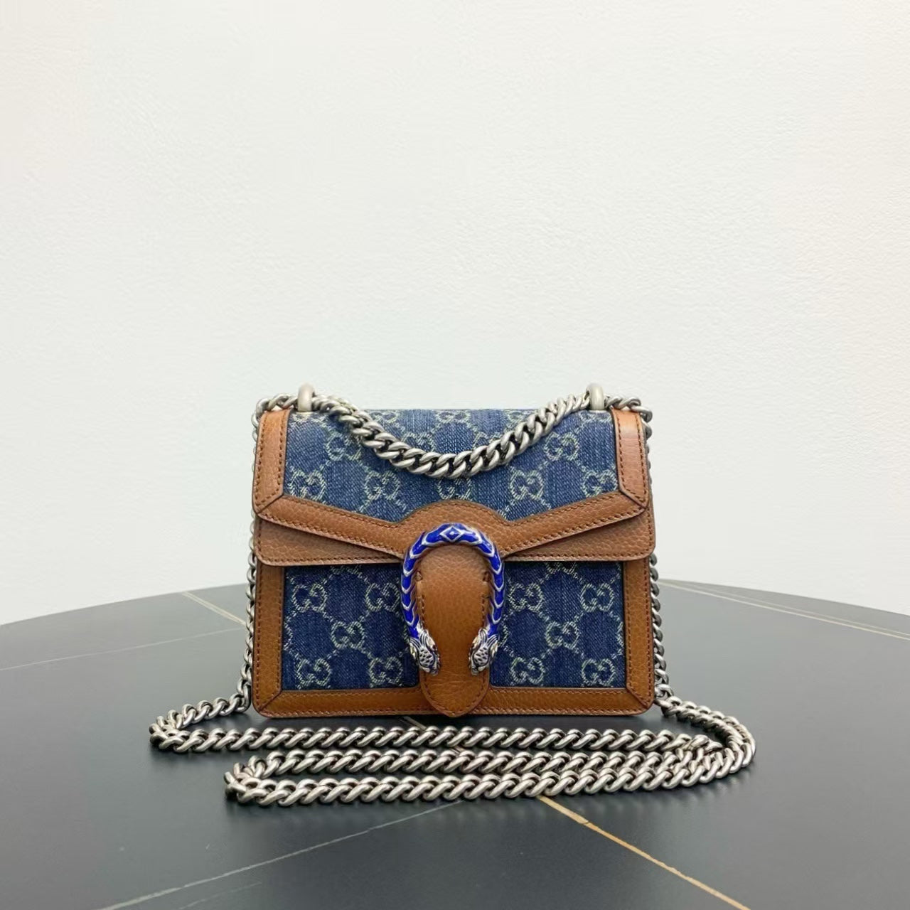 Gucci Dionysus Shoulder Bag in Denim Blue and Brown Leather