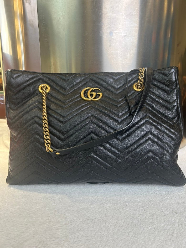 Gucci Marmont Black Leather Tote Bag - Pre-Loved Gucci Marmont Tote 7503