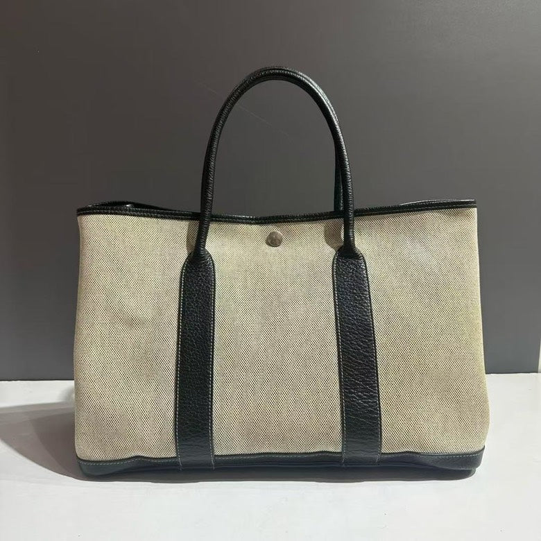 Hermes Garden Party Tote Noir Canvas Large Preloved Bag