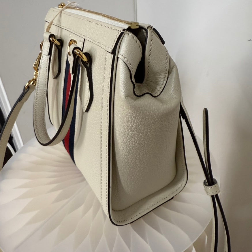Gucci GG Marmont 2way Bag 2DXU in White Leather with Red/Black Stripe, Crossbody/Shoulder Bag
