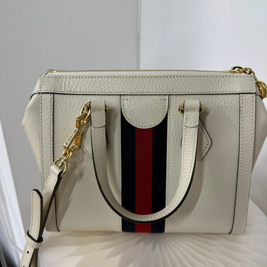 Gucci GG Marmont 2way Bag 2DXU in White Leather with Red/Black Stripe, Crossbody/Shoulder Bag