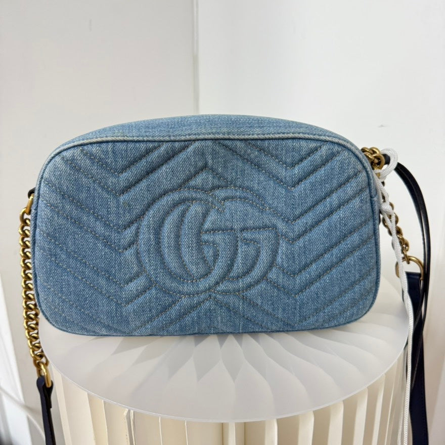 Gucci GG Marmont Denim Camera Bag LA24848 Blue Crossbody
