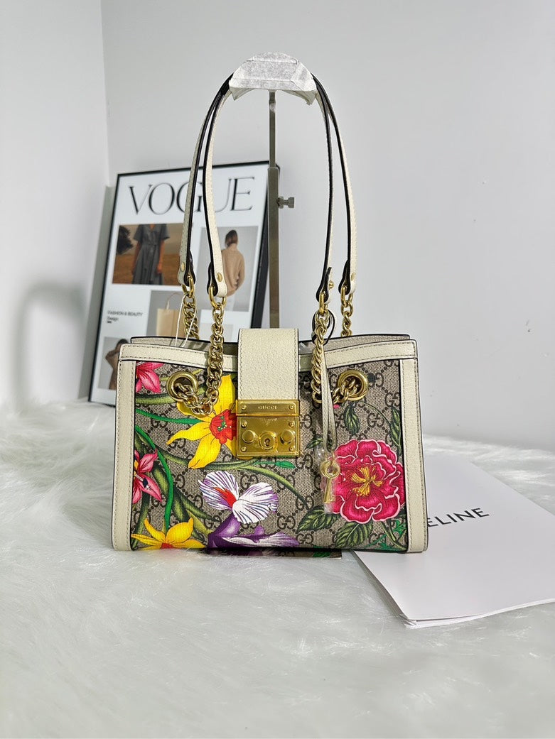 Gucci GG Padlock Bag, Floral, Canvas, Small Handbag