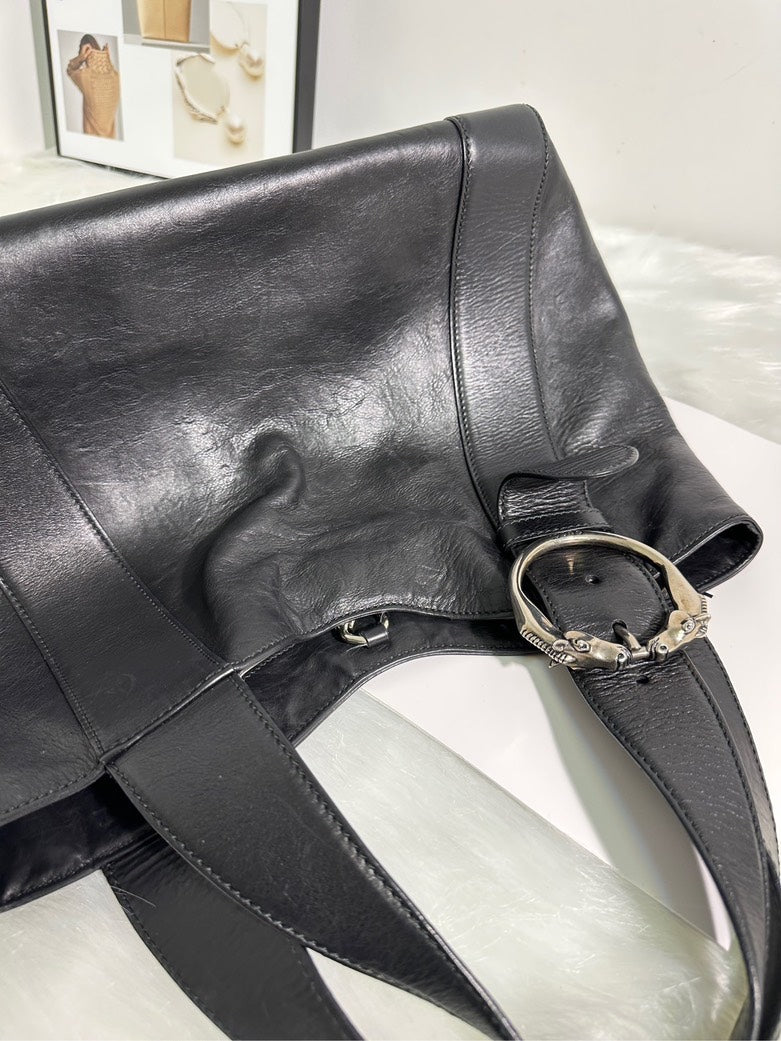 Gucci GG Marmont Preloved Black Leather Tote Bag