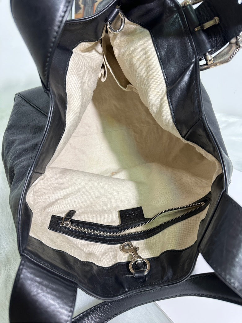 Gucci GG Marmont Preloved Black Leather Tote Bag