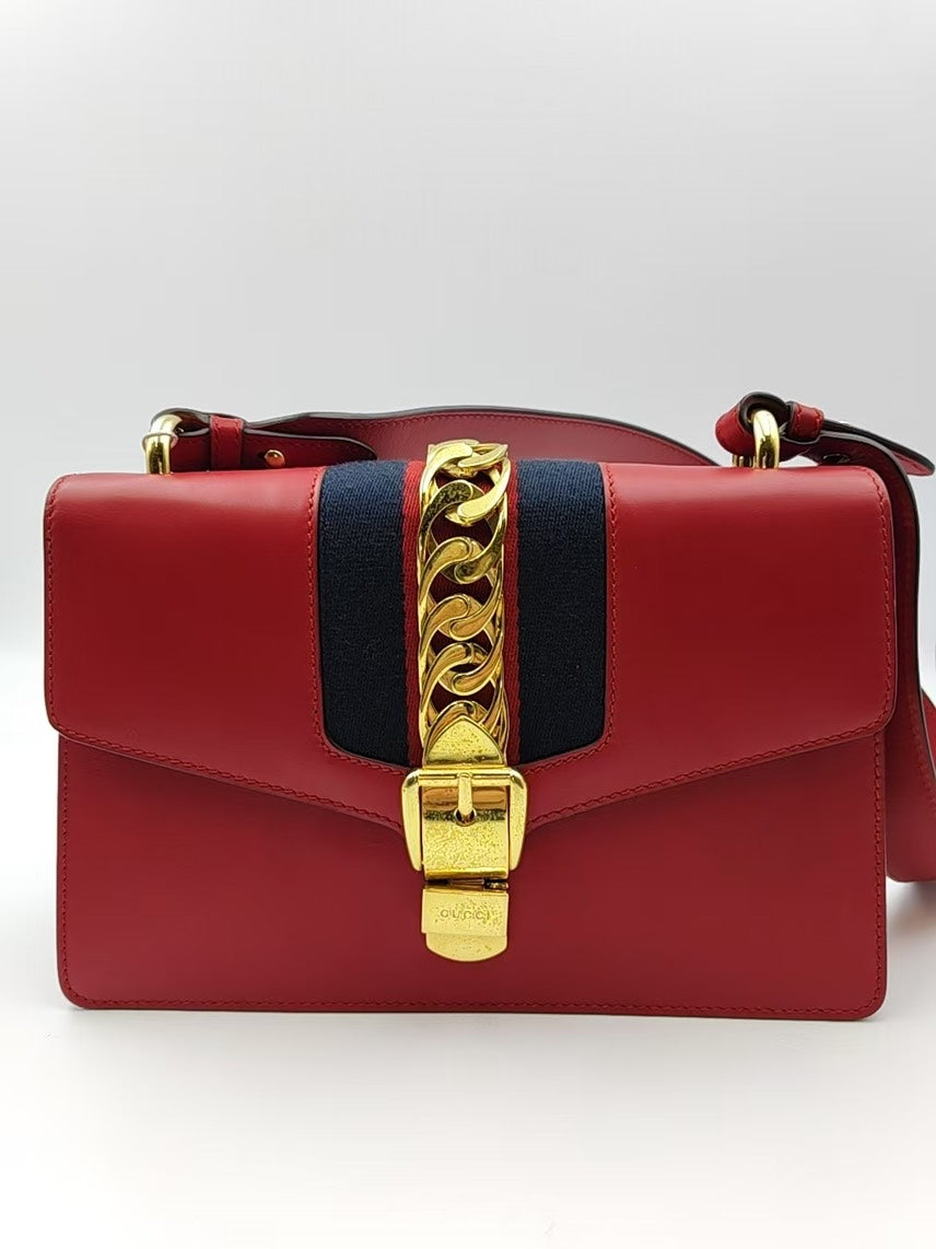 Gucci Sylvie Red Leather Crossbody Bag