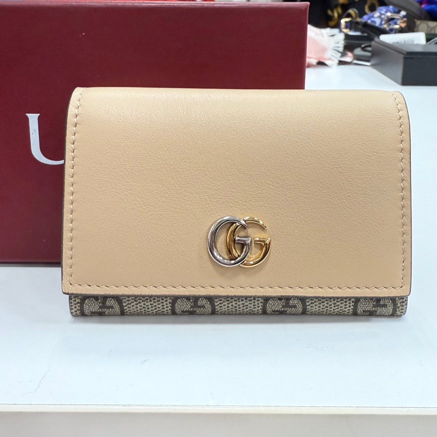 Gucci GG Marmont Card Case FM9031 Beige Leather Wallet