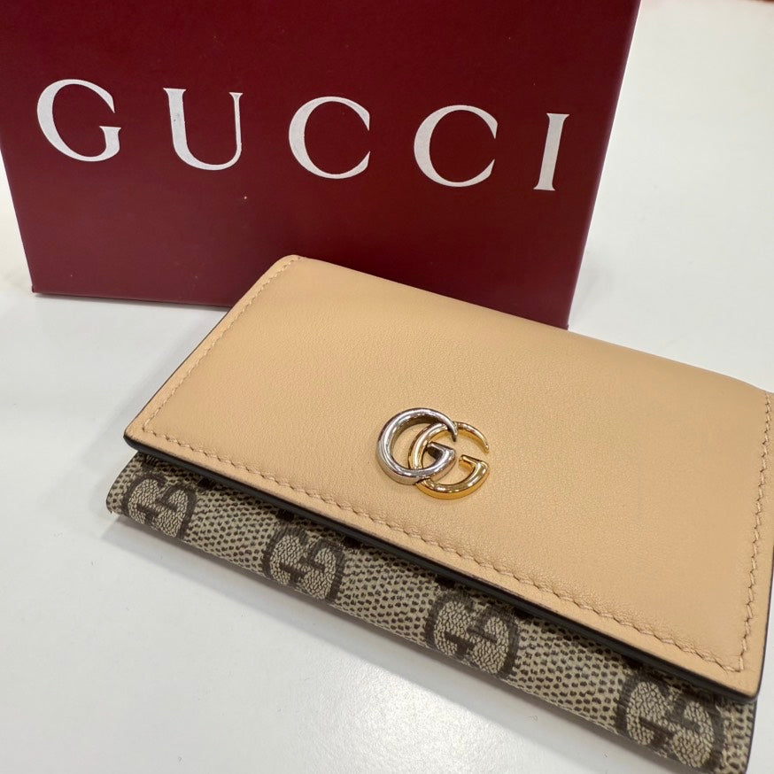 Gucci GG Marmont Card Case FM9031 Beige Leather Wallet