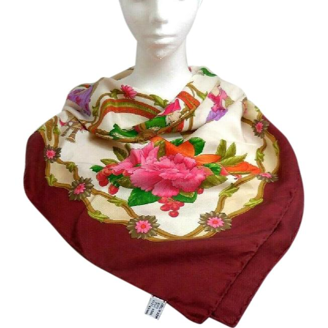 Gucci Multi Colored Floral Print Extra Large Silk Scarf