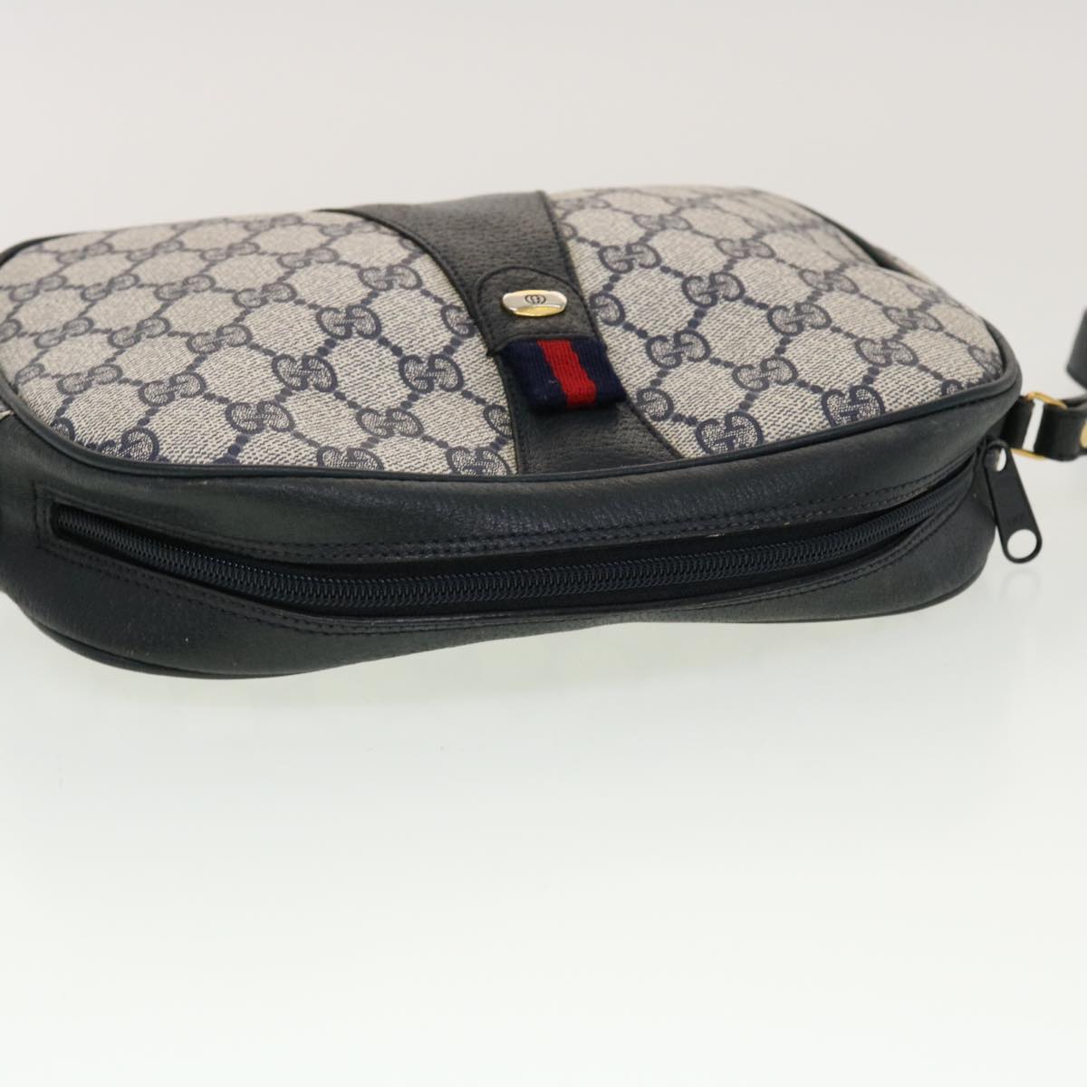 Gucci GG Canvas Sherry Line Clutch Bag Gray Red Navy 89.01.034  rd5207