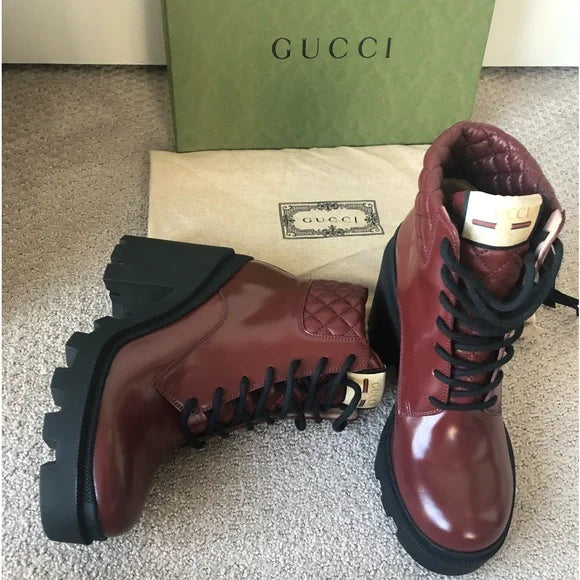 Gucci Leather Trip Boots in Garnet Red