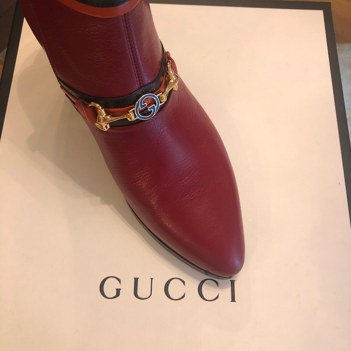 Gucci Ankle Boots in Burgundy with Hunter Green Trim