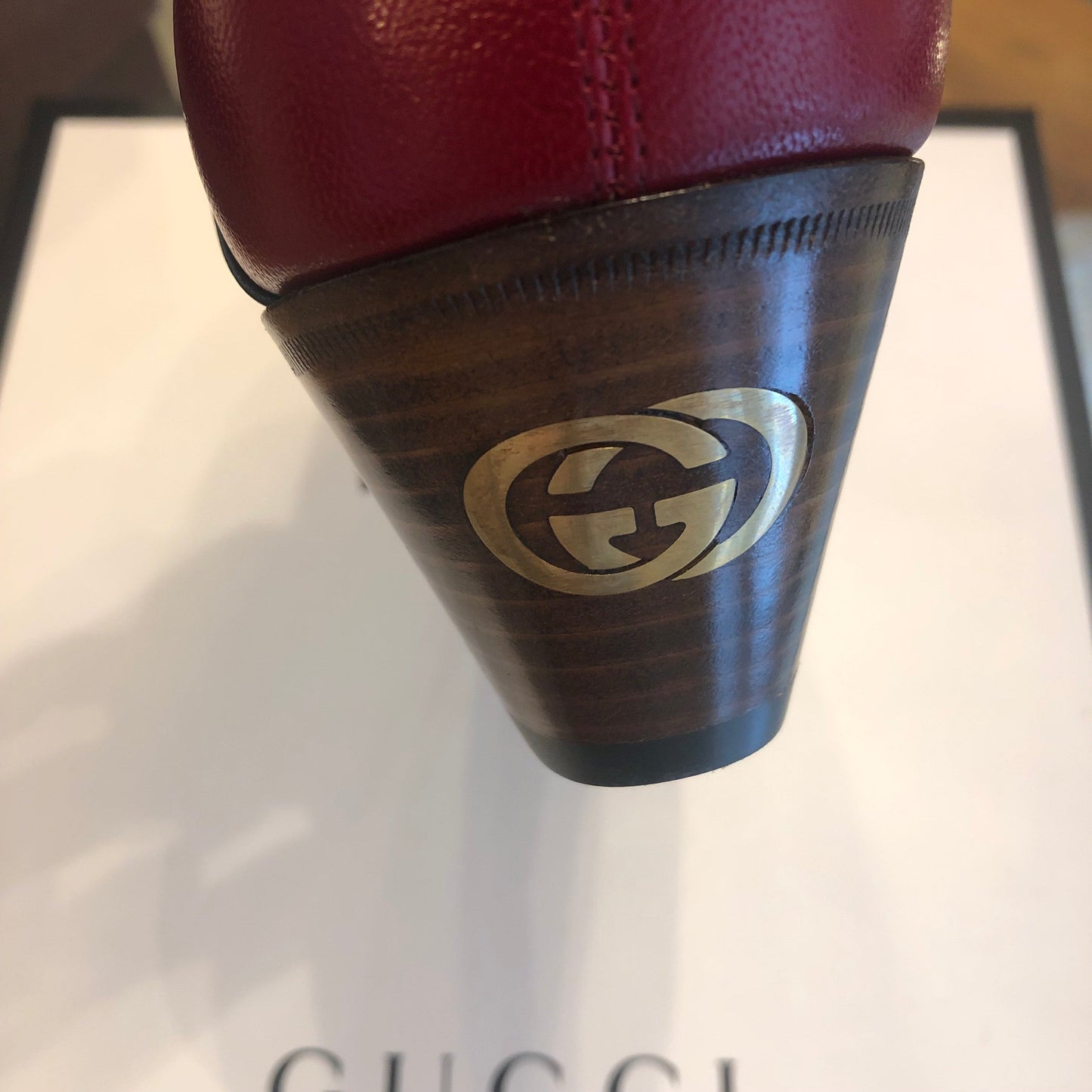 Gucci Ankle Boots in Burgundy with Hunter Green Trim