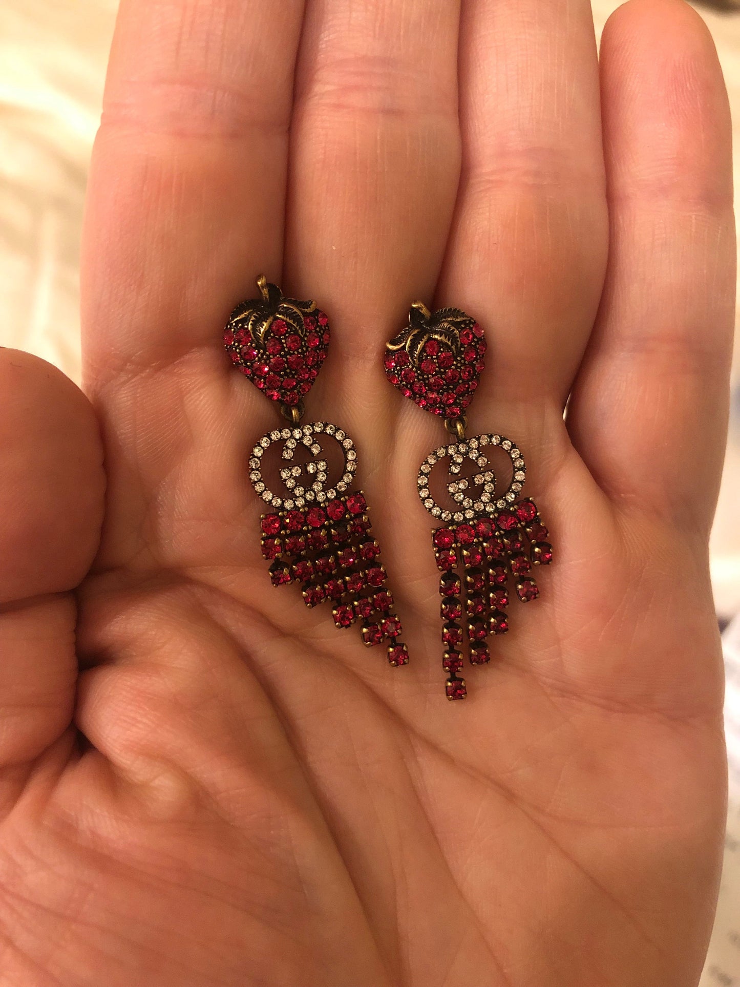 Gucci Strawberry Drop Earrings with Red Crystals