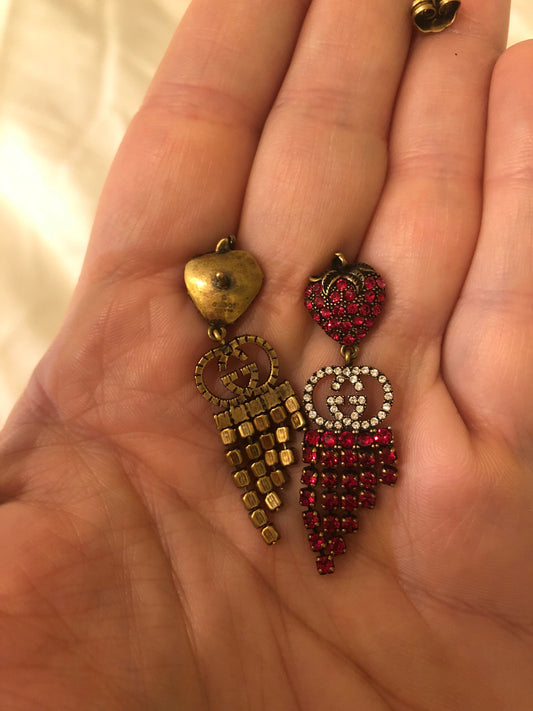 Gucci Strawberry Drop Earrings with Red Crystals