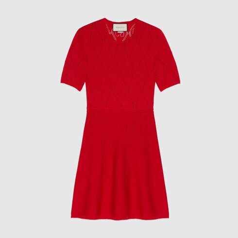 Gucci Red Wool Dress with GG Perforations