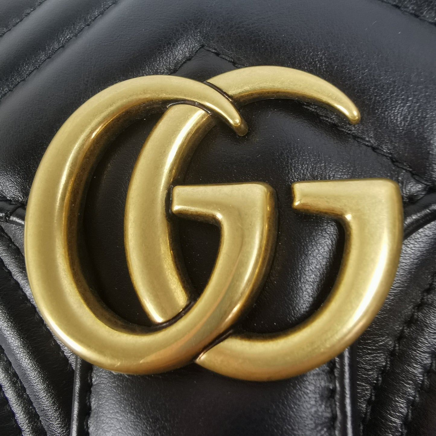 Gucci GG Marmont Mini Black Matelassé Leather Gold