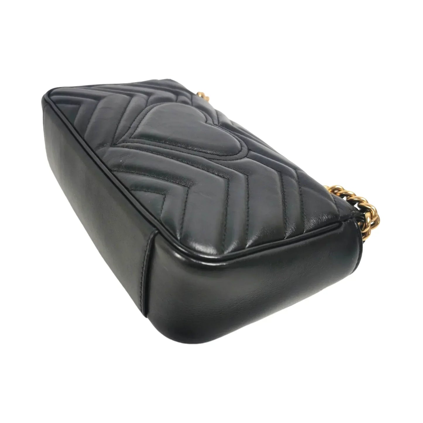 Gucci GG Marmont Mini Black Matelassé Leather Gold