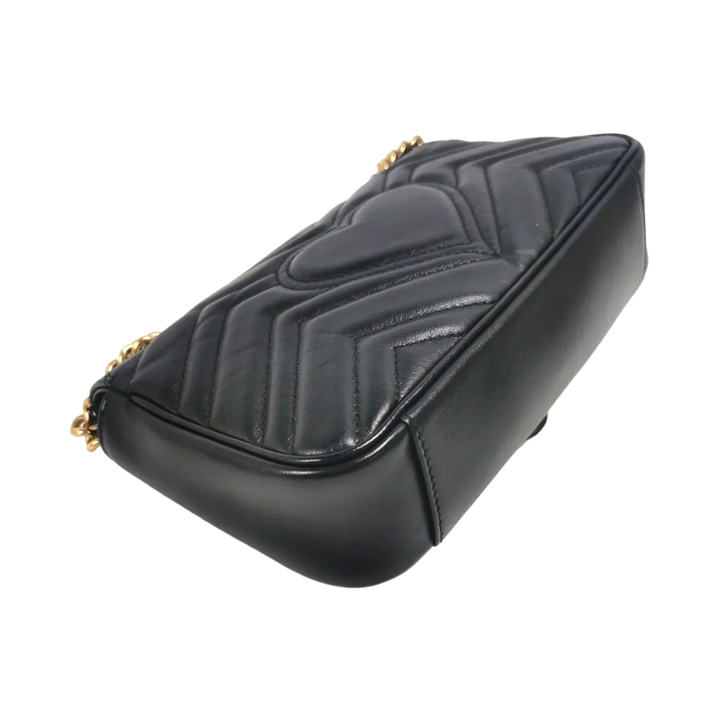 Gucci GG Marmont Mini Black Matelassé Leather Gold