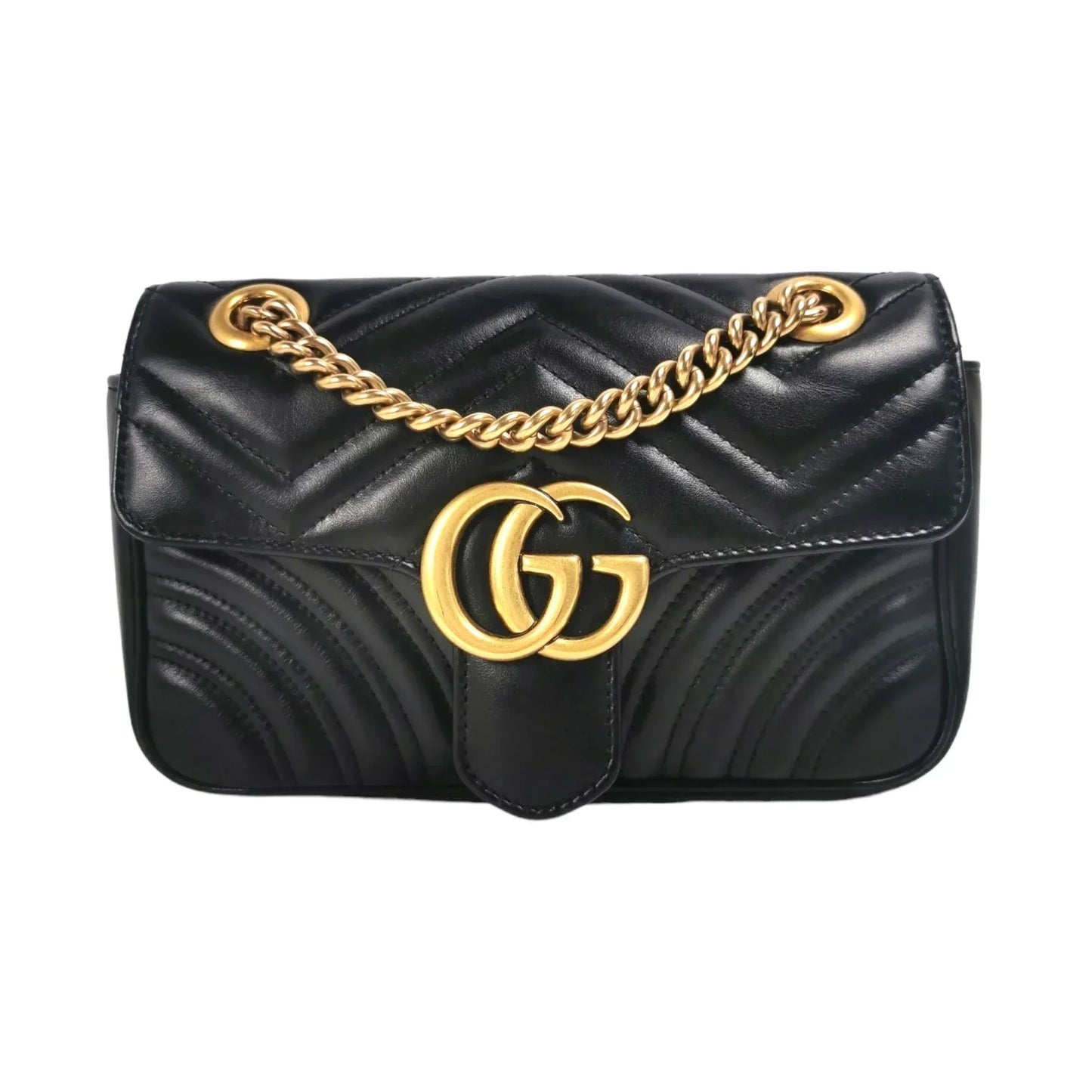 Gucci GG Marmont Mini Black Matelassé Leather Gold