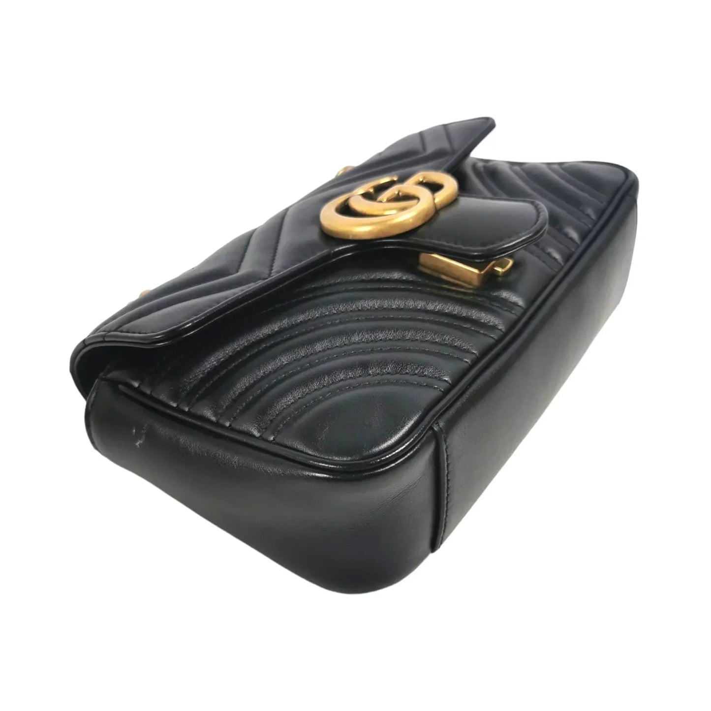 Gucci GG Marmont Mini Black Matelassé Leather Gold