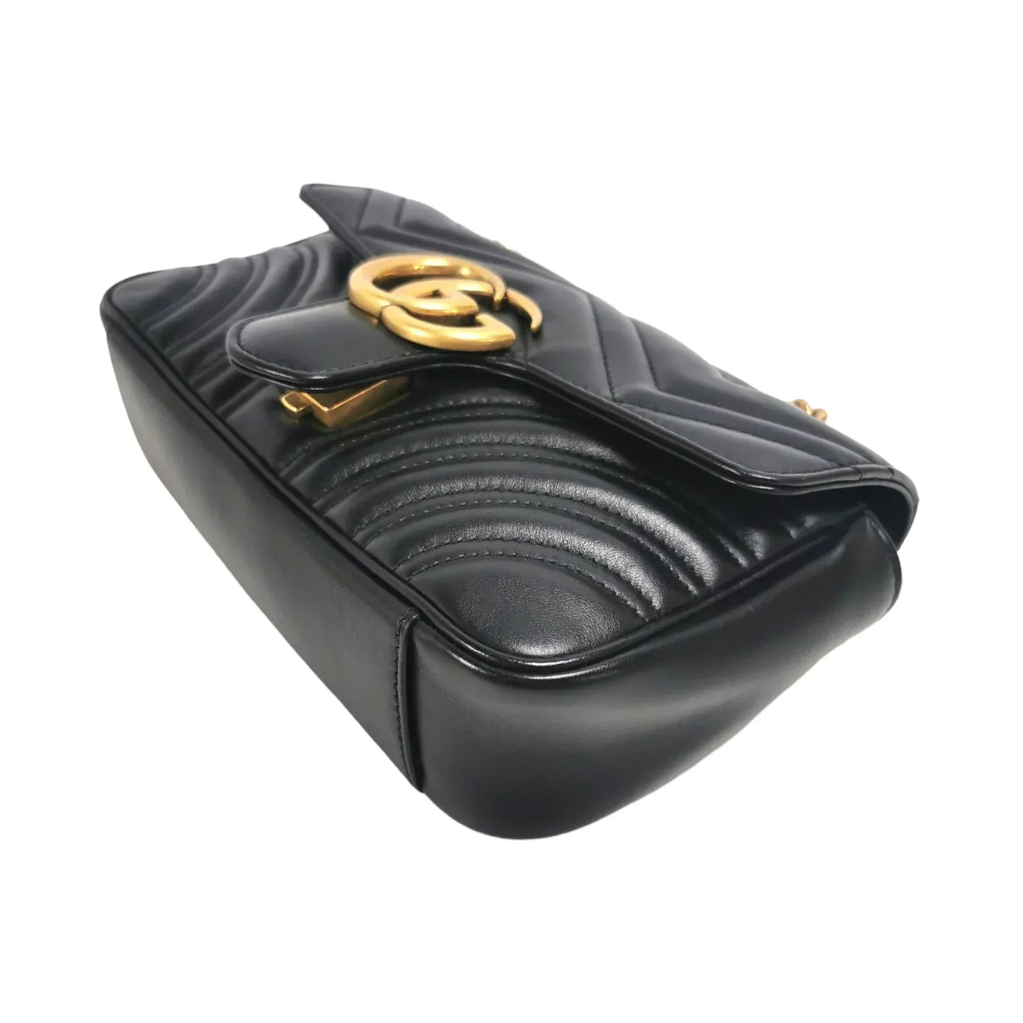 Gucci GG Marmont Mini Black Matelassé Leather Gold