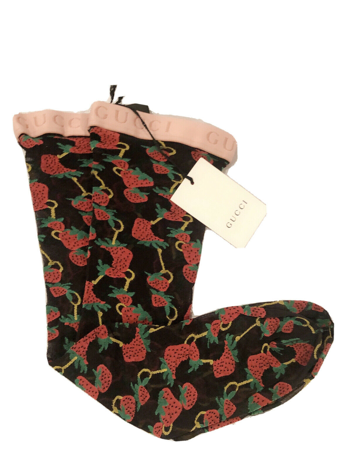 Gucci Strawberry Horse-bit Pattern Socks in Black
