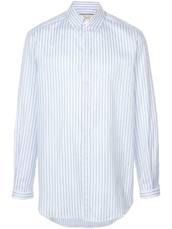 Gucci White and Blue Striped Classic Button Down Shirt