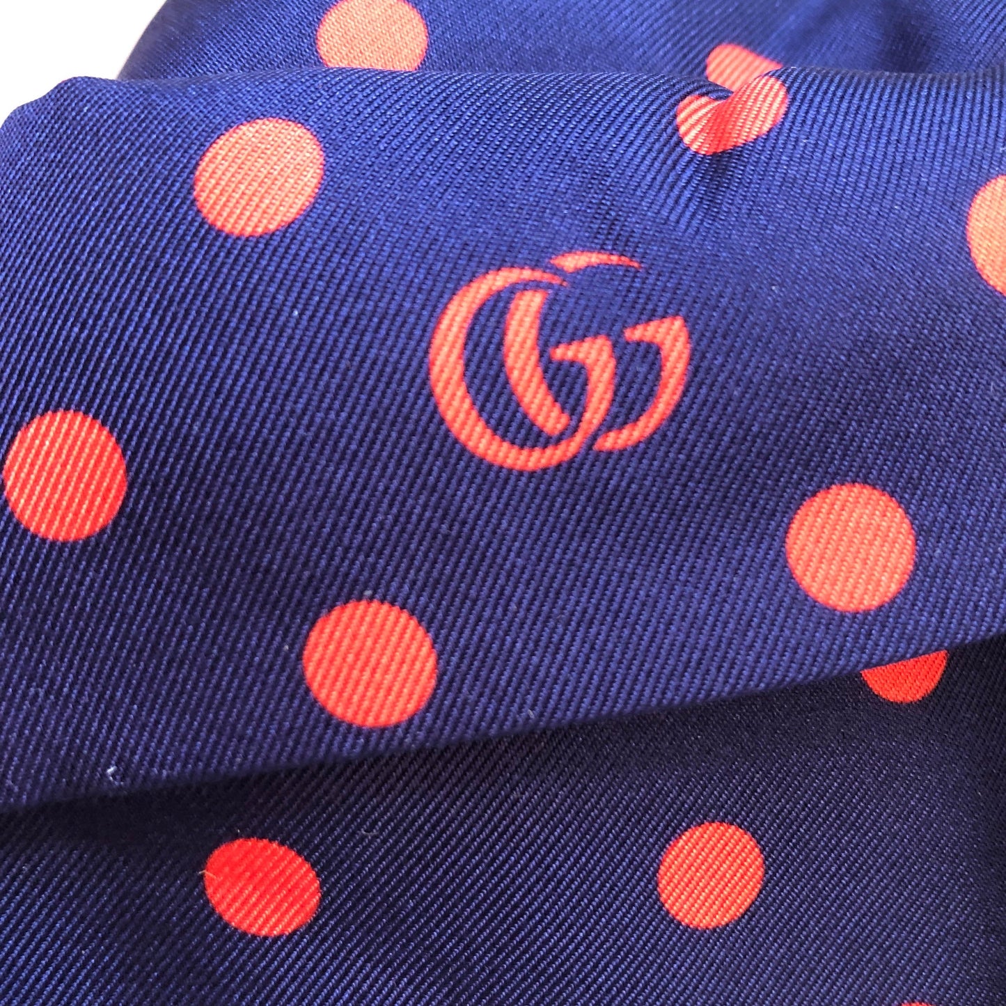 Gucci Navy Headband with Red Polka Dots and Interlocking GG