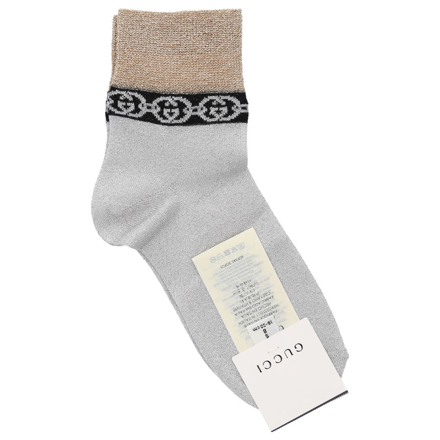 Gucci Lamé Interlocking GG Chain Metallic Socks in Silver
