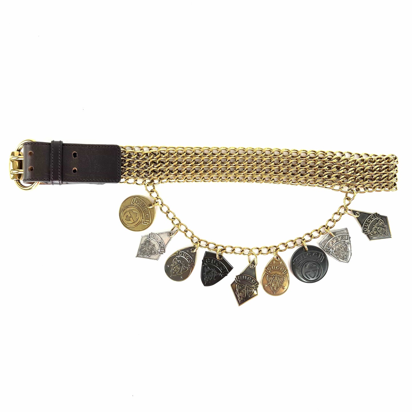 Gucci Goldtoned Crest Charms Belt