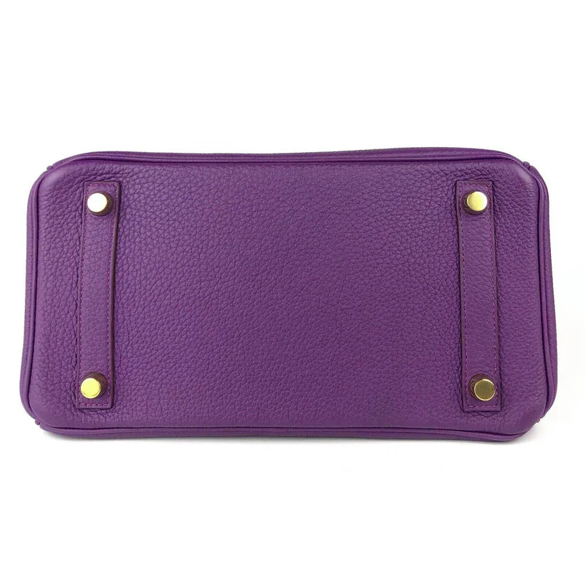 Hermes Birkin 25 Leather Gold Hardware Handbag Bag for Women (Purple Matt)