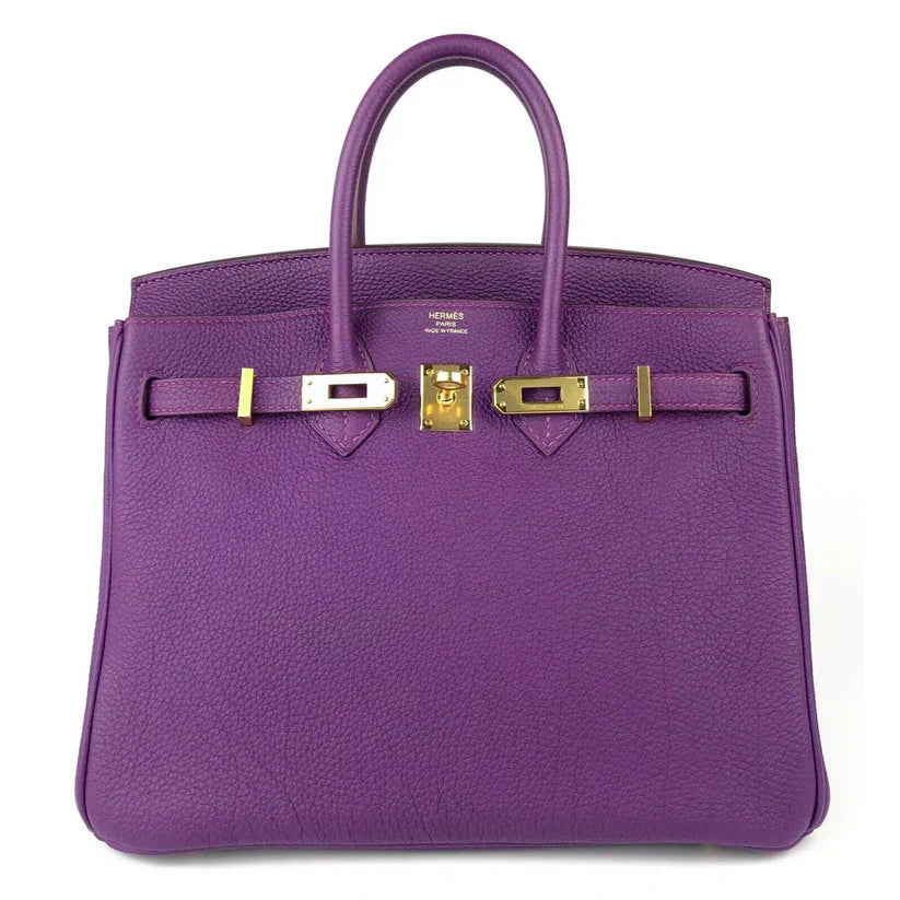 Hermes Birkin 25 Leather Gold Hardware Handbag Bag for Women (Purple Matt)